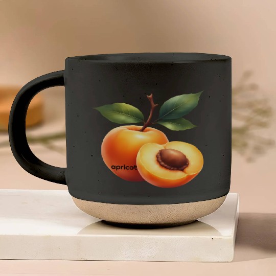 Apricot branch with green leaves Pottery Mugs