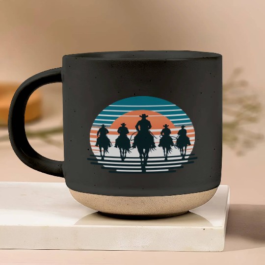 Vintage Cowboy Silhouette Pottery Mugs