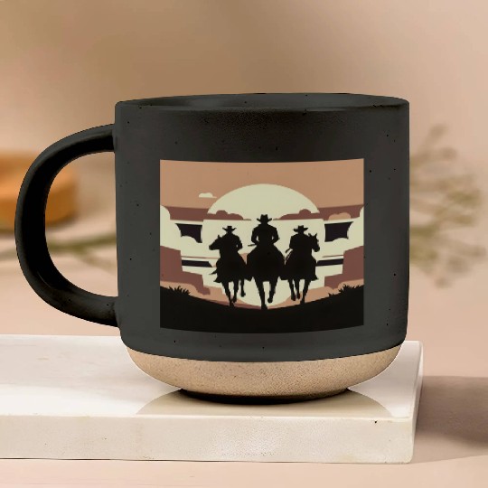 Western Cowboys Riding Pottery Mugs