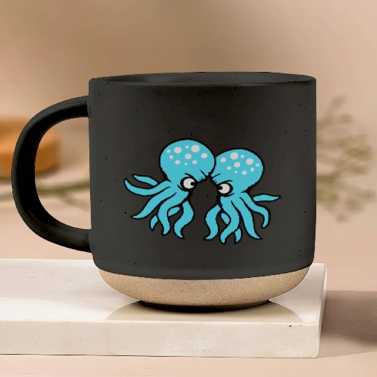 2 Octopus friends Two fighting enemies Rivals Team Pottery Mugs