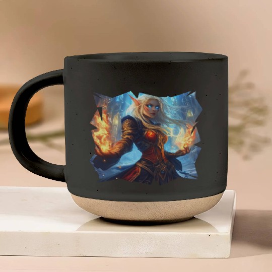 Fire Elf Sorceress with Blazing Spell Power Pottery Mugs