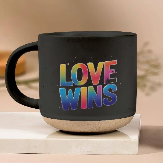 Love Wins Rainbow Script Pottery Mugs – Pride Month Pottery Mugs