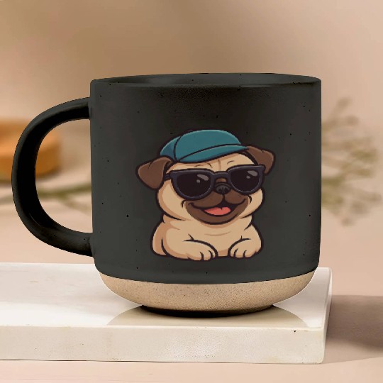 Cool pug with sunglasses summer joy cartoon Pottery Mugs