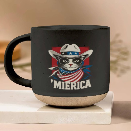 Funny Patriotic USA Pride 'Merica Cat Lovers Pottery Mugs