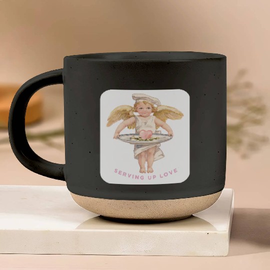 Chef Cook Valentine SERVING UP LOVE Cupid Angel Pottery Mugs