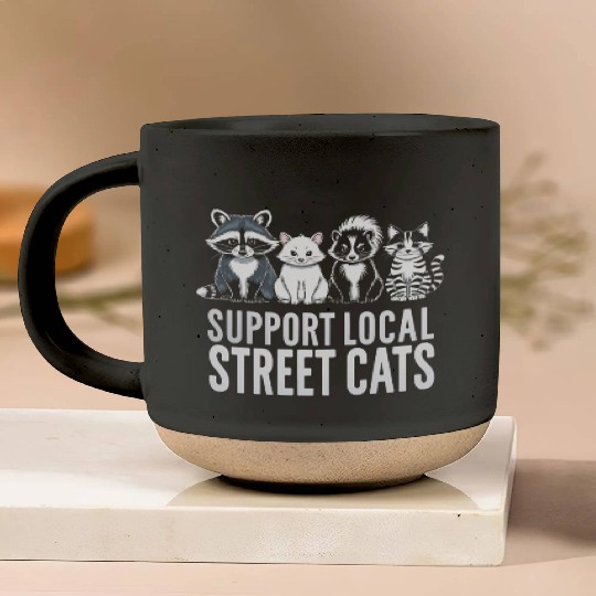 Support Local Street Cats Opossum Raccoon Pottery Mugs