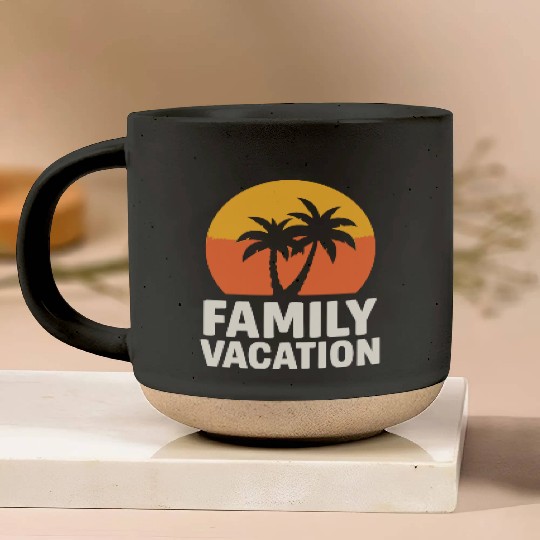 Family Vacation Palm Trees Sunset Beach Pottery Mugs