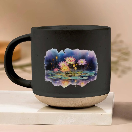 Retro Zen Lotus Firefly Night Pottery Mugs