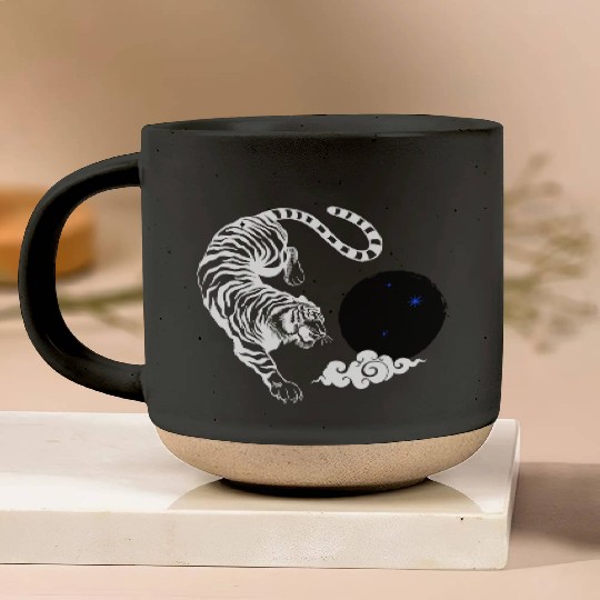 Celestial Pounce: Cosmic Tiger in the Night Pottery Mugs