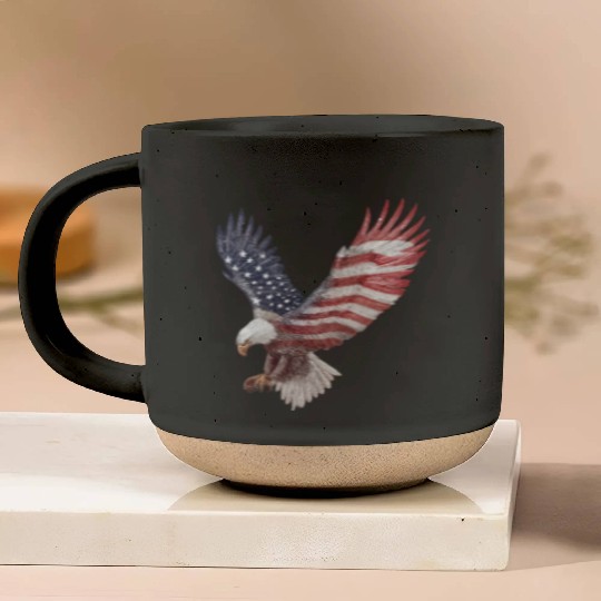 Bald Eagle with the American Flag Forming Wings Pottery Mugs