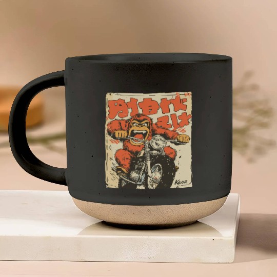 Monkey Mayhem – Vintage Ape on a Motorcycle Pottery Mugs