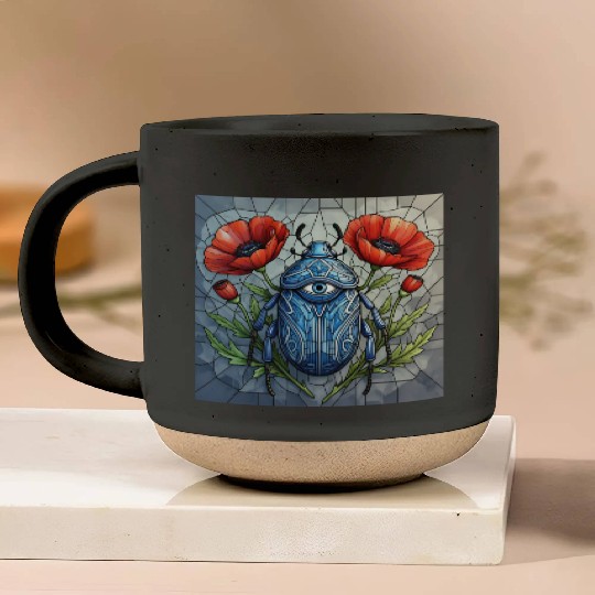 Beetle stained glass bug design vibrant poppy Pottery Mugs