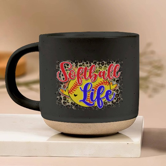 Softball Life Leopard Print Grunge Pottery Mugs