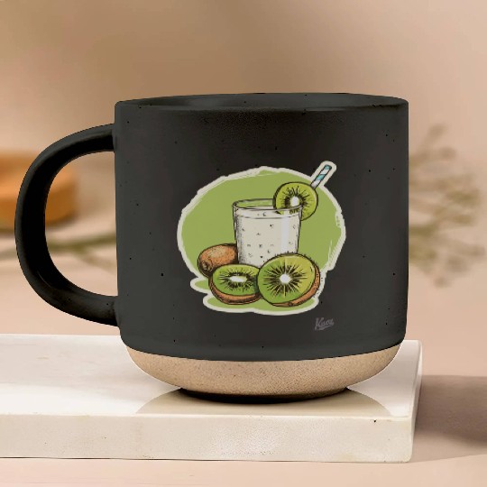 Kiwi fruit and juice with straw illustration Pottery Mugs