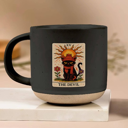 Devil Cat Tarot Card, Grumpy Cat Art, Mystical Pottery Mugs