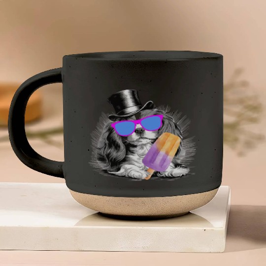 Cavalier King Charles Spaniel with a popsicle Pottery Mugs