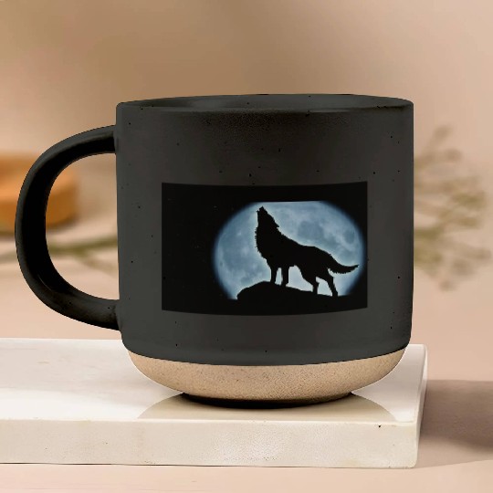 Wolf howling in the moonlight Pottery Mugs