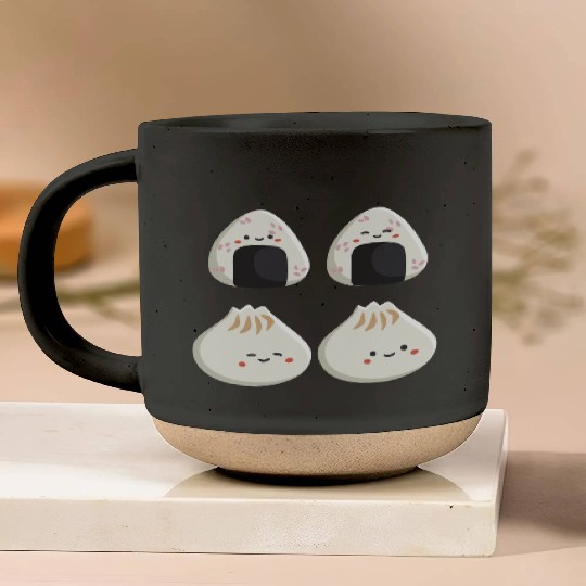 Onigiri and dumpling face character Pottery Mugs