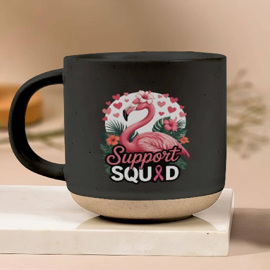 Pink Flamingo Support Squad Design Pottery Mugs