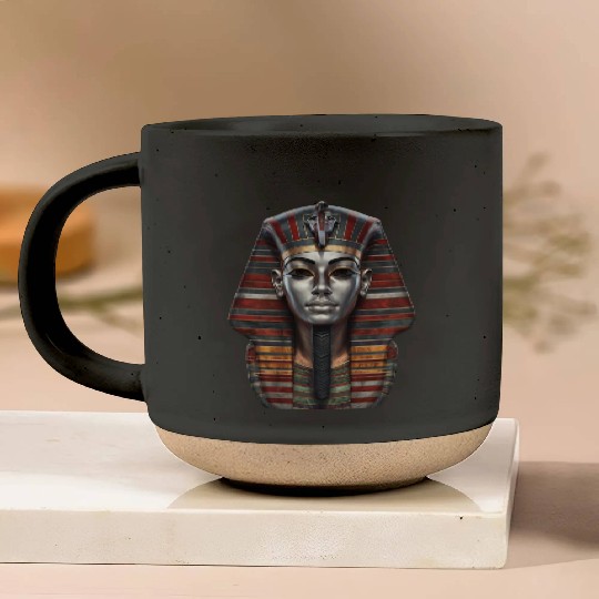 Ancient Egyptian Funerary Mask With Silver Face Pottery Mugs