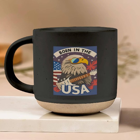 Born in the USA Bald Eagle Rock Guitar Pottery Mugs
