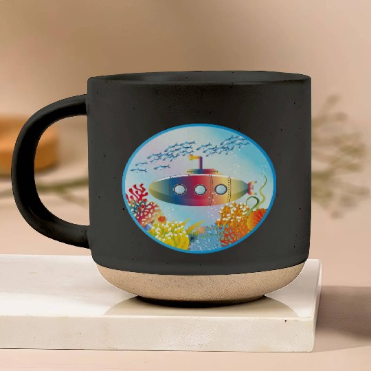 Colorful Submarine in a Tropical Coral Reef Pottery Mugs