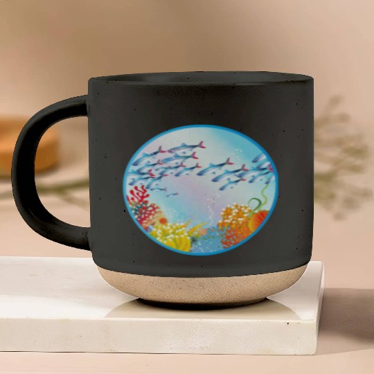 School of colorful fish in a coral reef Pottery Mugs