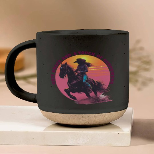 Cowgirl Pride Sunset Scene Pottery Mugs