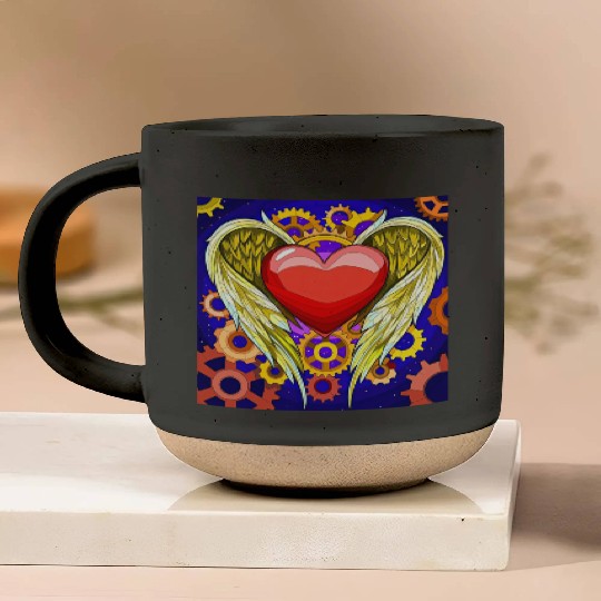 Mechanical Heart with Angel Wings Pottery Mugs