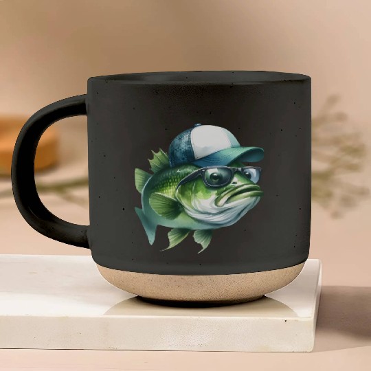Cool Green Bass with Trucker Hat and Sunglasses Pottery Mugs