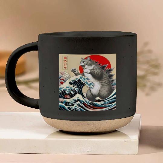 Catzilla Cat Japanese Art Funny Cat Pottery Mugs