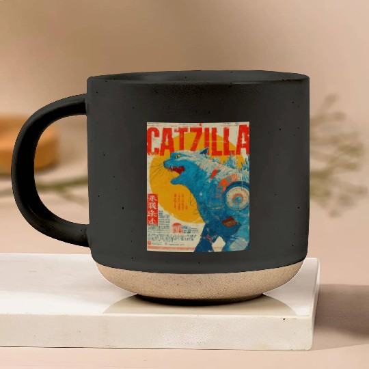 Catzilla Retro Movie Poster Pottery Mugs