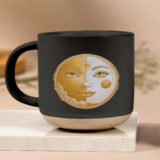 Celestial  Lunar Sun Face Art Pottery Mugs