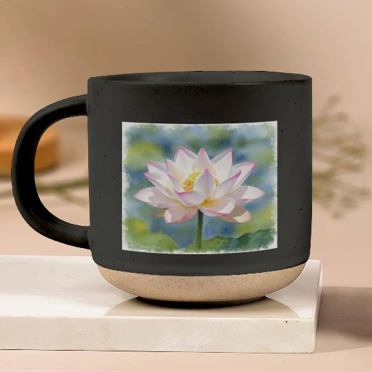 Serene Water Lily Floral Print Pottery Mugs
