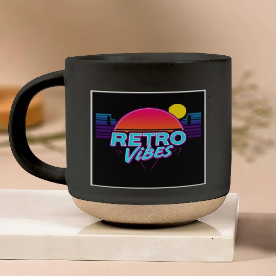 Retro Vibes Sunset Neon Design Pottery Mugs