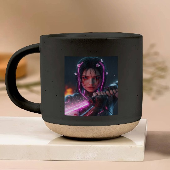 Cyberpunk Samurai Girl Pottery Mugs