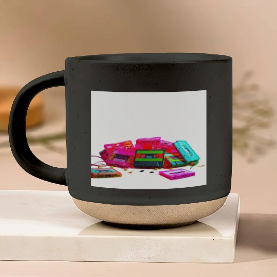 Vibrant Retro Cassette Tape Pattern Pottery Mugs