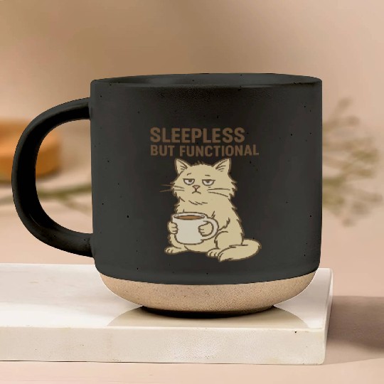 Sleepy Cat with Coffee Mug Design Pottery Mugs