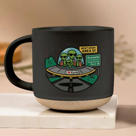 Alien road trip Pottery Mugs