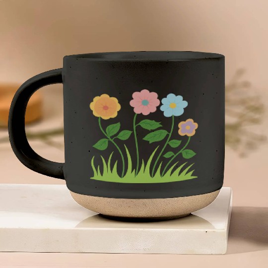 Whimsical Pastel Flower Pattern Pottery Mugs