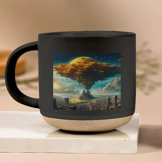 Sci-Fi Alien City: Floating Planet Twilight Scene Pottery Mugs