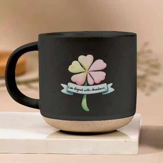 Four-Leaf Clover with Affirmation Banner Pottery Mugs