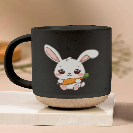 Cute Bunny with Carrot Illustration Pottery Mugs