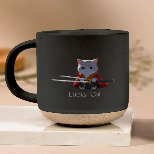 Mythic Warrior Cat with Swords Pottery Mugs