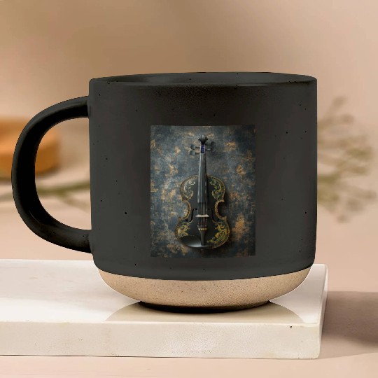 Elegant Black and Gold Violin Pottery Mugs