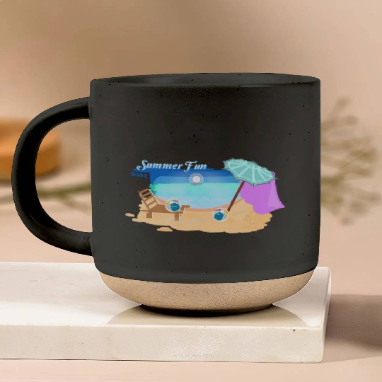 Summer Beach Scene Illustration Pottery Mugs