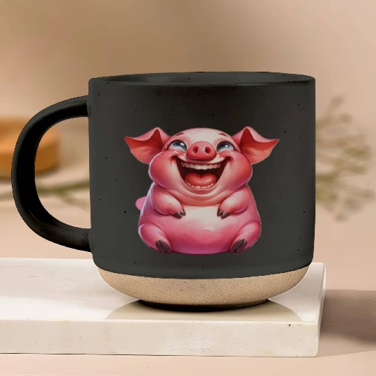 Joyful Cartoon Pig Illustration Pottery Mugs