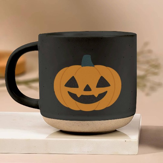 Festive Pumpkin Jack-o'-Lantern Design Pottery Mugs
