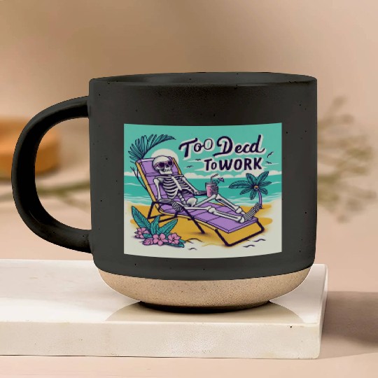 Skeleton Relaxing at Beach Scene Pottery Mugs