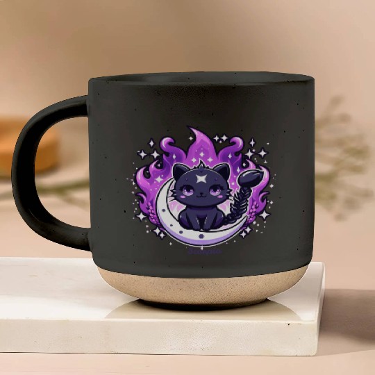 Enchanted Night Sky Scorpio Cat Design Pottery Mugs